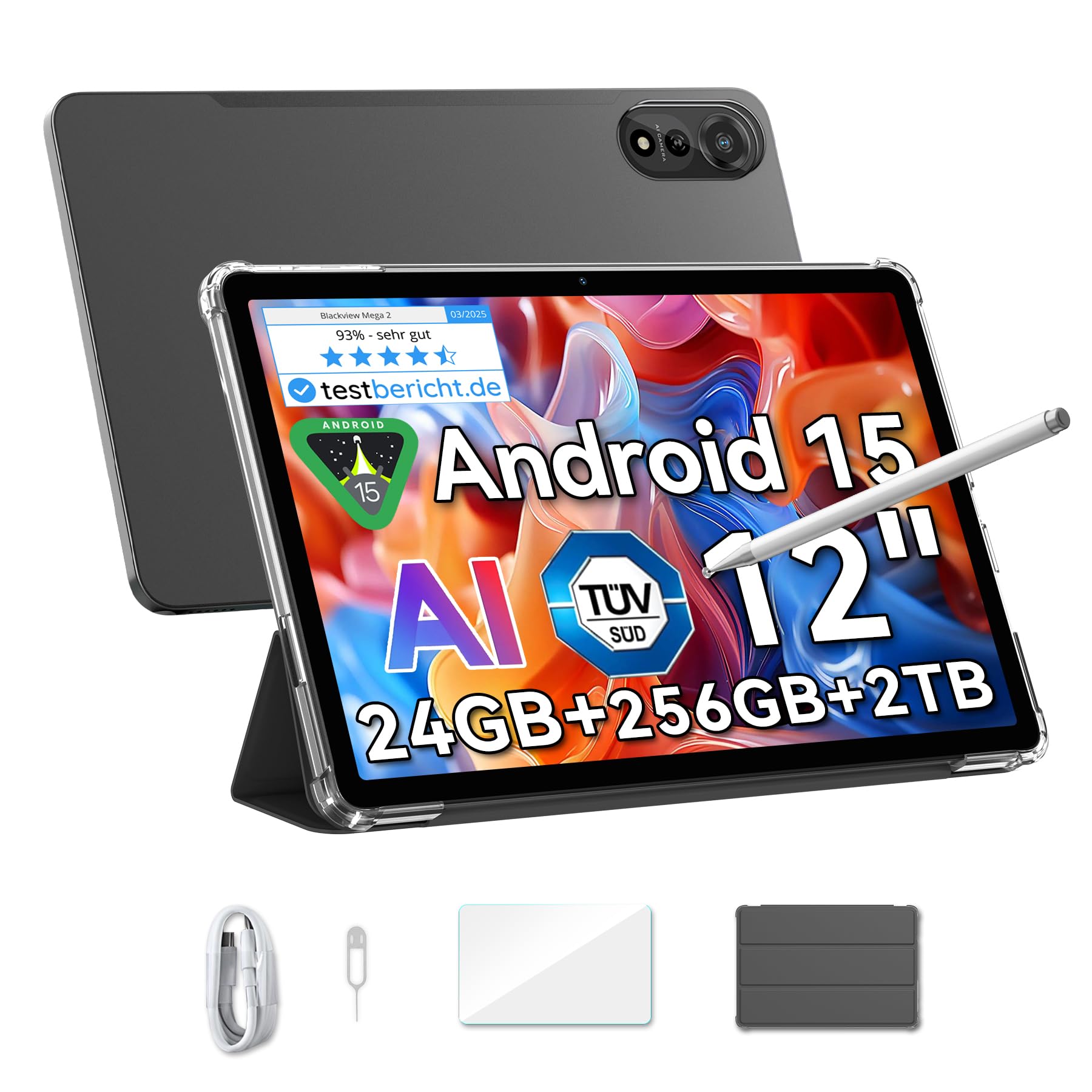 Blackview Mega2 12 Zoll Tablet Android 15,24GB RAM+256GB ROM,Dual